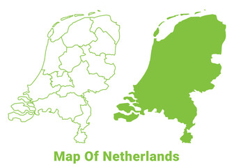 Green Netherlands map outline and flat vector illustration