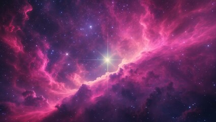 Naklejka premium Swirling Pink and Purple Nebula: A Cosmic Exploration
