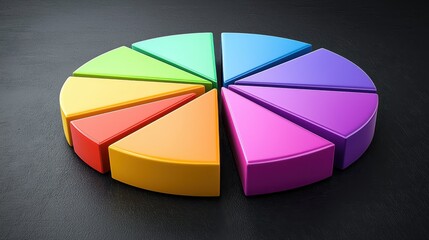 Obraz premium Colorful 3D Pie Chart Data Visualization on Black Background Business Finance Statistics Infographic