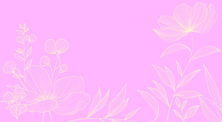 pink background with flowers. For wall art, wedding invitations, greeting cards, packaging design, fabric prints.