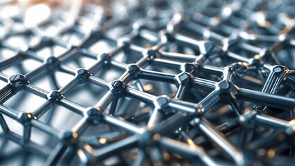 Fototapeta premium Intricate metallic lattice structure with hexagonal patterns and dimensional depth.