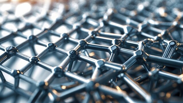 Intricate metallic lattice structure with hexagonal patterns and dimensional depth.