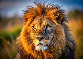 Fototapeta premium Majestic Lion Portrait: King of the African Safari Wilderness