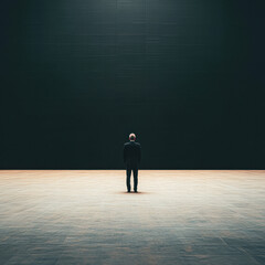 Fototapeta premium Dramatic perspective of a contemplative figure in a vast minimalist environment