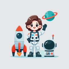 astronaut vector with his rocket