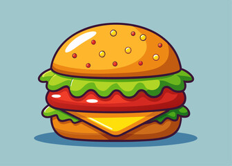 Cartoon Hamburger with Vibrant Colors and Layered Ingredients – Fun and Colorful Food Illustration