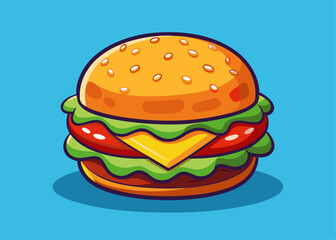 Cartoon Hamburger with Vibrant Colors and Layered Ingredients – Fun and Colorful Food Illustration