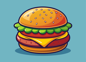 Cartoon Hamburger with Vibrant Colors and Layered Ingredients – Fun and Colorful Food Illustration