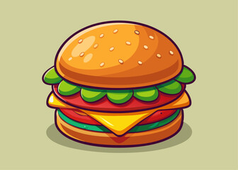 Cartoon Hamburger with Vibrant Colors and Layered Ingredients – Fun and Colorful Food Illustration