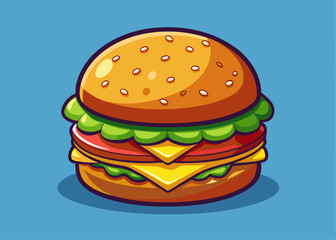 Cartoon Hamburger with Vibrant Colors and Layered Ingredients – Fun and Colorful Food Illustration