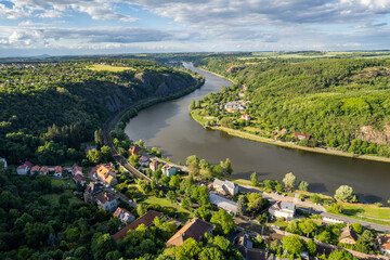 Fototapeta premium Aerial view of Prague Suchdol-Sedlec in May 2022
