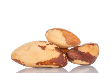 Several Brazil nuts, close-up, isolated on a white background.