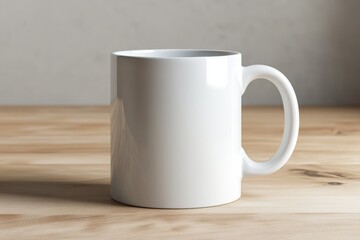 Minimalist White Ceramic Mug oncTable with Soft Background, mockup
