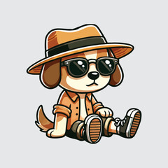 dog vector sitting wearing cool outfit