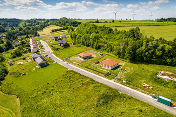 Aerial view of ex Sudeten village Vendoli on historical border Moravia and Czechia in June 2022