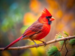 Majestic Northern Cardinal Bird, Vibrant Red Feathers, Copy Space, Wildlife Photography
