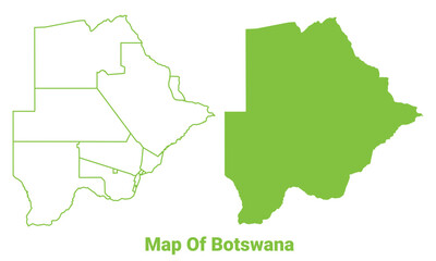 Green Botswana map outline and flat vector illustration