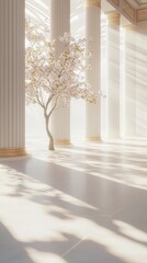 Zen-inspired tranquility for relaxation serene temple interior light and shadow play peaceful ambience