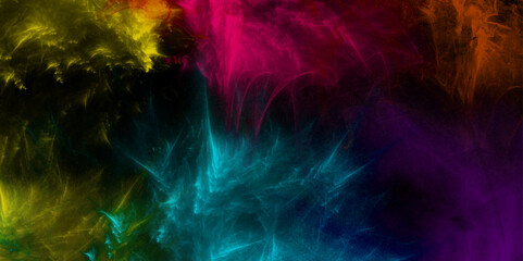 Multicolor steam explosion special effect on dark background. Powder smoke explosion Realistic fog and mist effect on dark background. Steam on a black background. Textured abstract red smoke texture