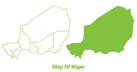 Green Niger map outline and flat vector illustration