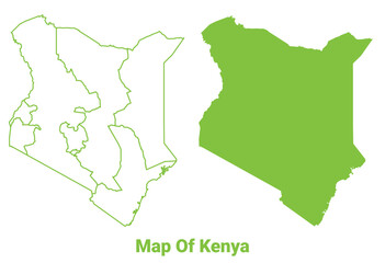 Green Kenya map outline and flat vector illustration