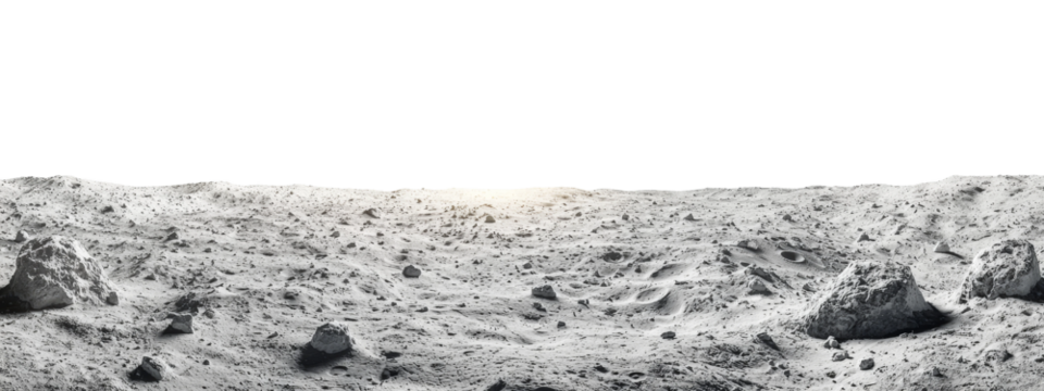 Lunar Surface with Rocks and Dust at Dawn Isolated on transparent background