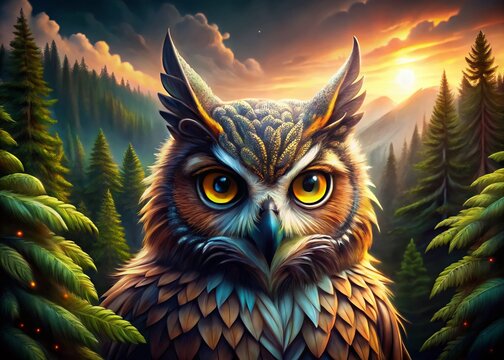 Majestic Owl Head, PNG, Wildlife, Bird, Nature, Forest Landscape