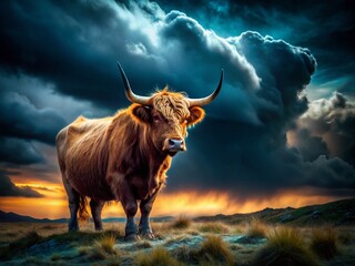 Majestic Ox in Low Light, Dramatic Nighttime Farm Animal Portrait