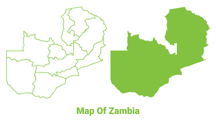 Obraz premium Green Zambia map outline and flat vector illustration
