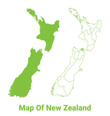 Green New Zealand map outline and flat vector illustration