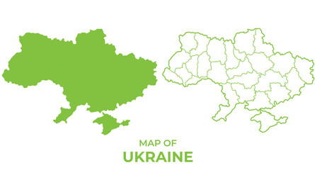 Green Ukraine map outline and flat vector illustration