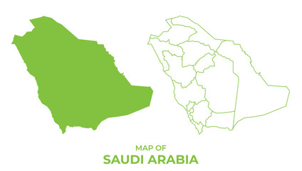 Green Saudi Arabia map outline and flat vector illustration