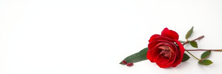 Fototapeta premium Real pressed red rose flower plant leaf on a white background, isolated, pressed, flower