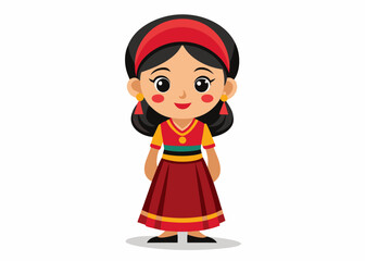 Cartoon Character of a Young Woman in Traditional Mexican Attire – Colorful Cultural Illustration