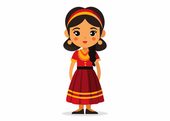 Cartoon Character of a Young Woman in Traditional Mexican Attire – Colorful Cultural Illustration