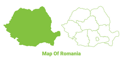 Green Romania map outline and flat vector illustration