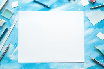 A white sheet of paper with a ruler, pencils