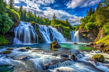 Obraz premium Majestic Russian River Falls Alaska: Cascading Water in High Definition