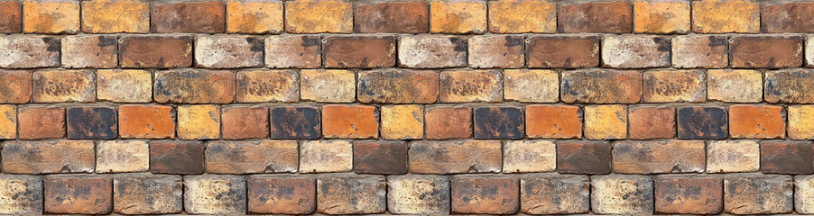 Fototapeta premium Horizontal red and brown brick wall, repeatable seamless pattern tile
