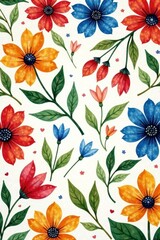 Obraz premium Vibrant floral pattern with organic shapes and watercolor effect, abstract colorful flowers print, watercolor style