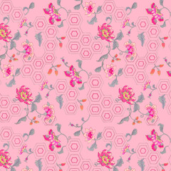 abstract Ethnic ikat art Seamless pattern on patchwork background with flower.