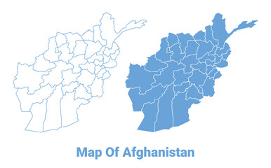 Obraz premium Afghanistan Blue map flat regions border outline vector illustration