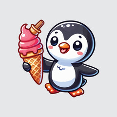 cute penguin vector holding ice cream