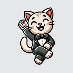 happy cat vector, and wearing clothes like a human