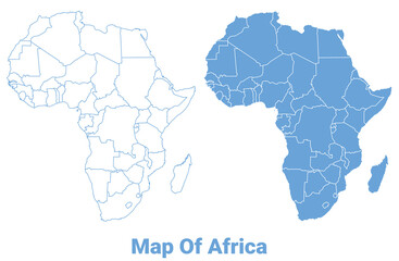 Africa Blue map flat regions border outline vector illustration