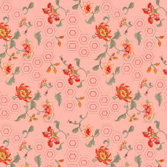 abstract Ethnic ikat art Seamless pattern on patchwork background with flower.