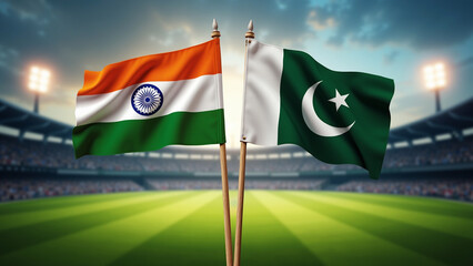 India vs Pakistan cricket flag in stadium