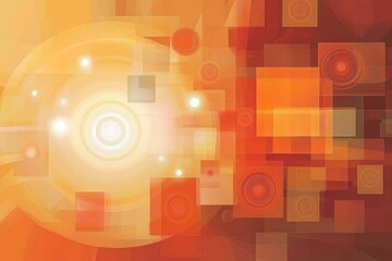 Obraz premium Orange abstract digital art; glowing circles, squares; website background