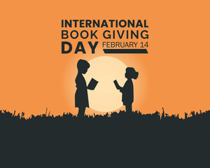 International book giving day banner design. February 14. Holiday concept. Template for background, banner, card, poster with text inscription.