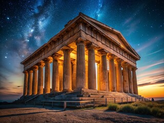 Obraz premium Majestic Temple Colonnade at Night - Long Exposure Photography